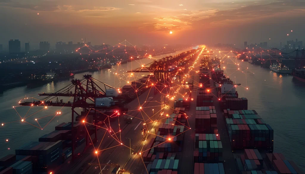 Global logistics operations navigating disrupted trade routes during geopolitical conflict to maintain supply chain continuity.